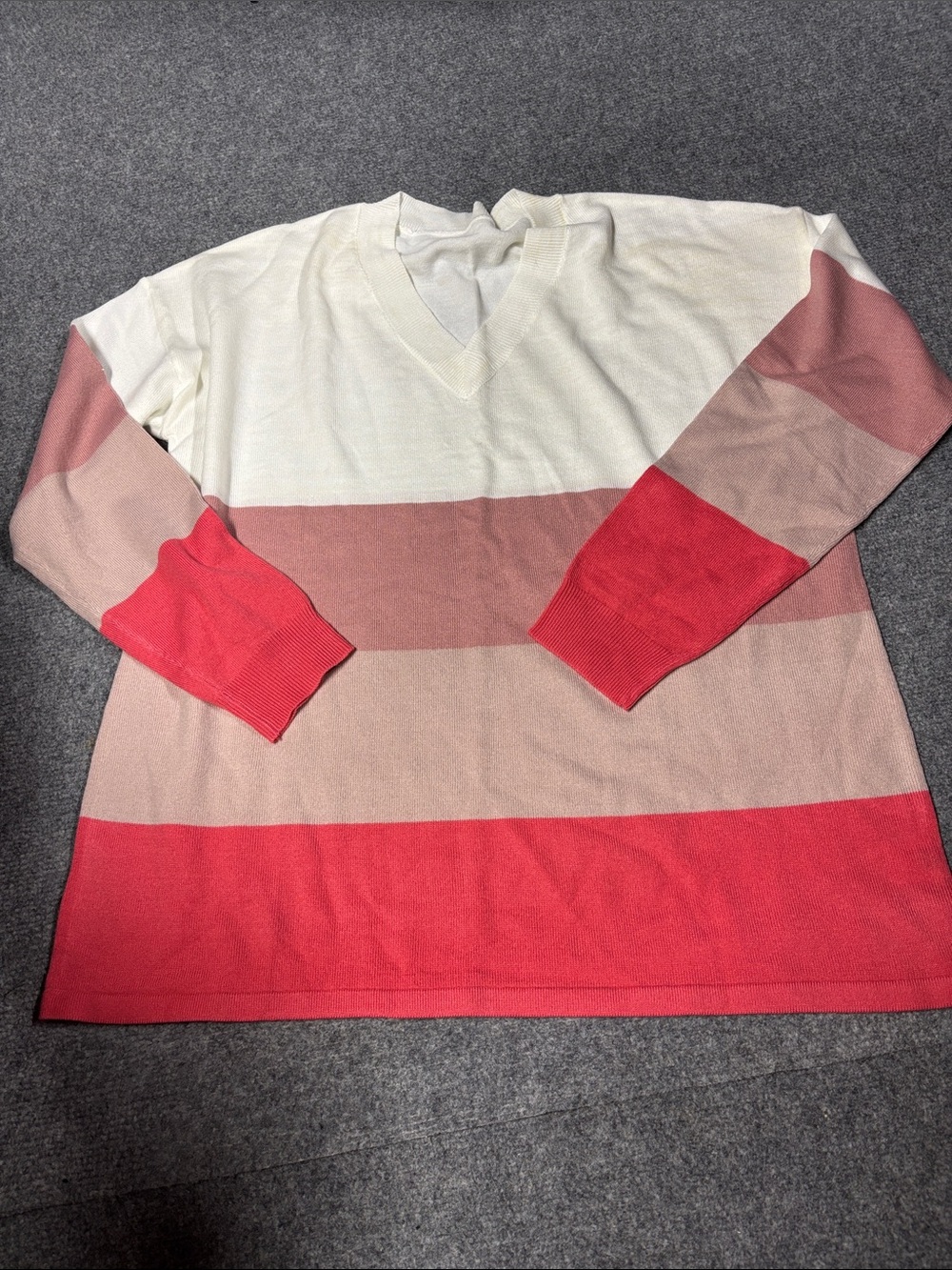 Striped V-Neck Sweater in Cream, Pink & Coral
